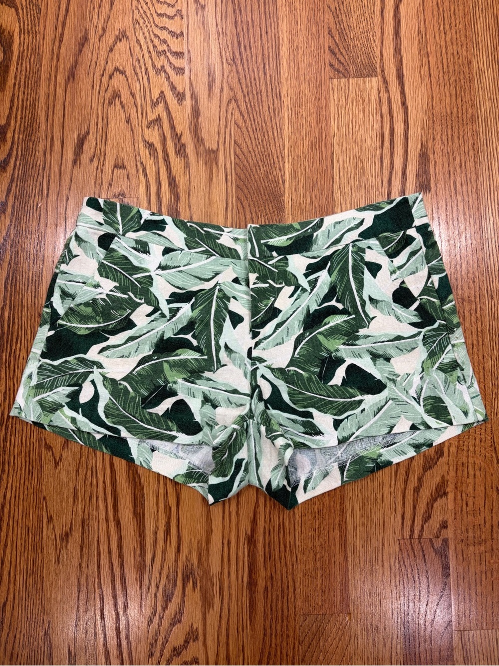 Joie 2.5" Green Leaf-Print 100% Linen Shorts (4) **flaw